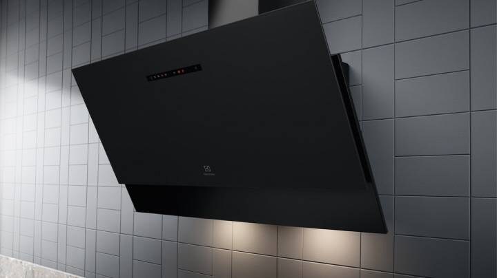 Hands-free hood mounted on a wall.